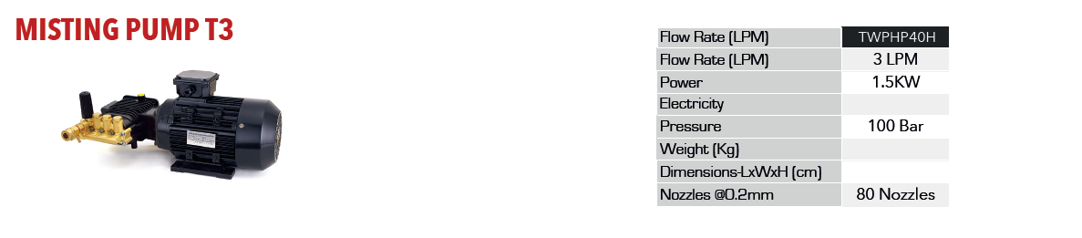 پمپ مه ساز | سیستمهای مه پاش | اطلاعات فنی پمپ مه پاش T3 | شرکت راستین کار